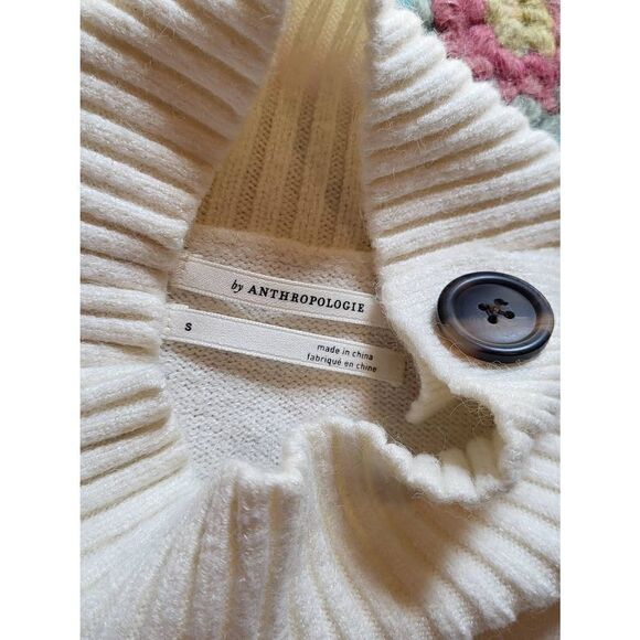 Anthropologie Margarita Tunic Cowl Sweater Button Accent White Women's Small - Picture 4 of 4